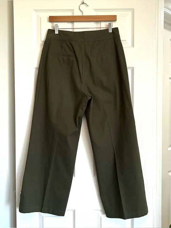 Who What Wear Olive Green Wide Leg Pants High Rise Cotton Trousers 27" Inseam - Picture 5 of 11